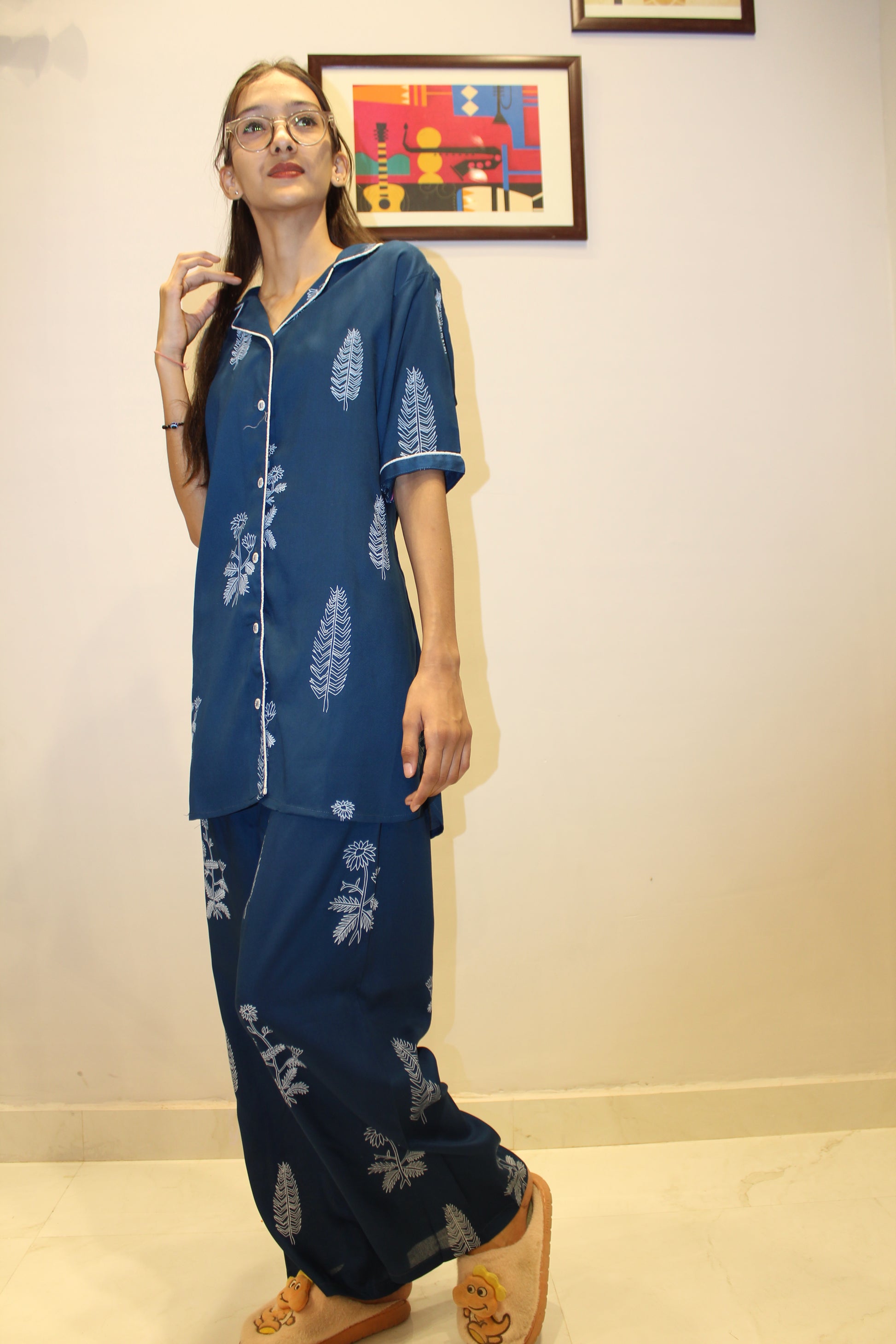 Elegant Blue Rayon Night Suit for Women