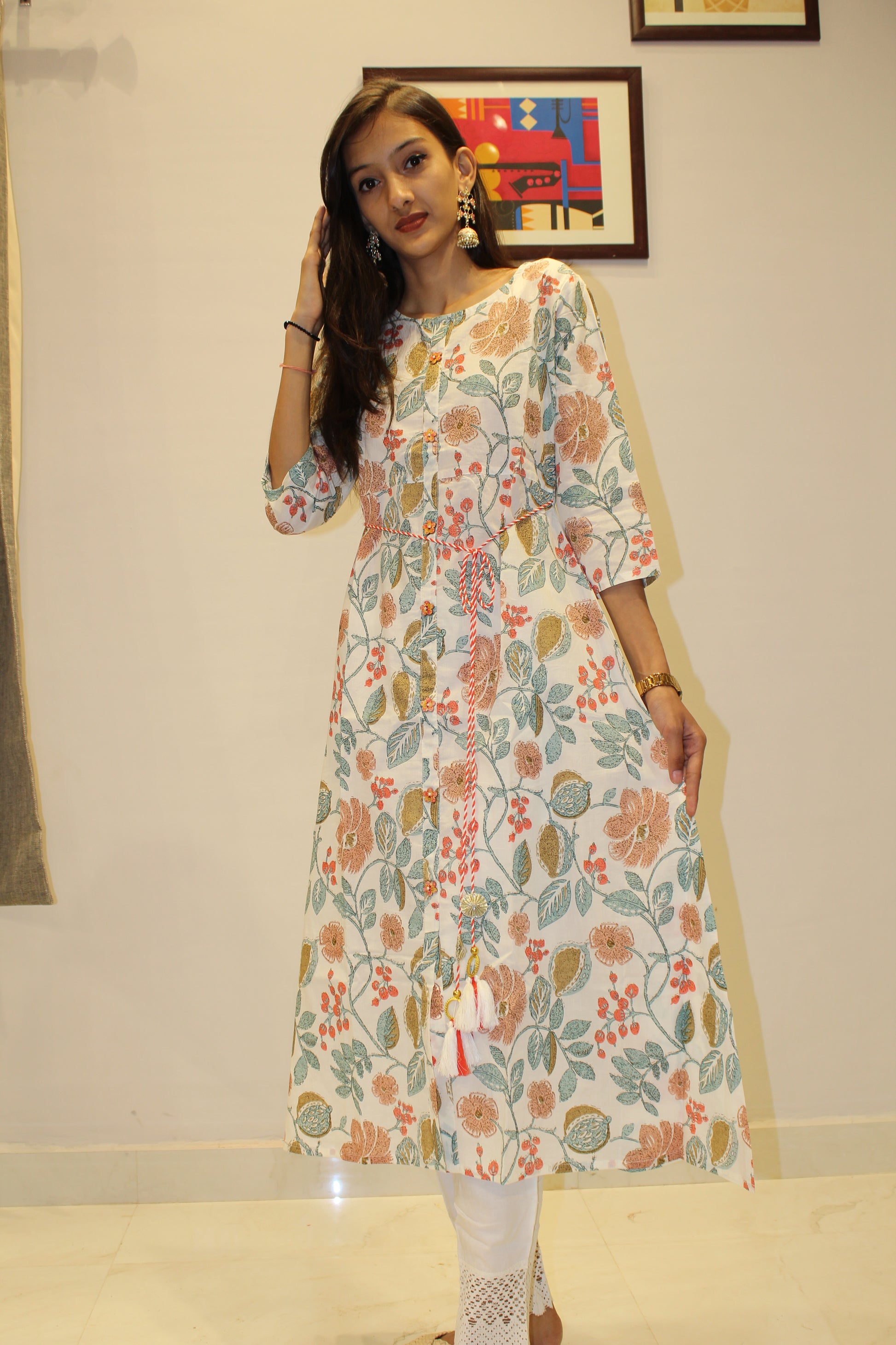 Luxury White Floral Linen Co-Ord Set for Women