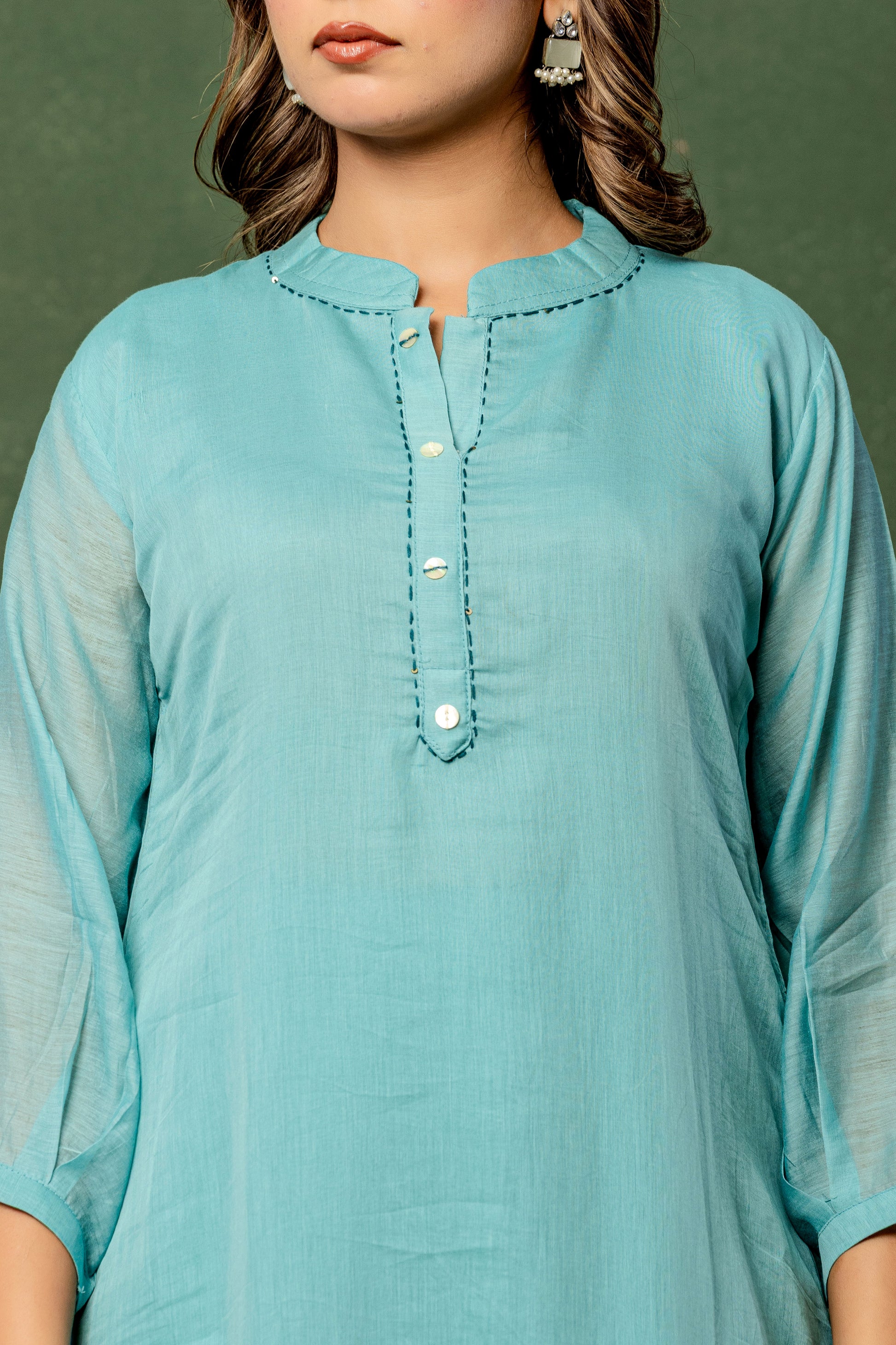 Aqua Floral Embroidered Kurta Set | Women’s Festive & Casual Palazzo Outfit