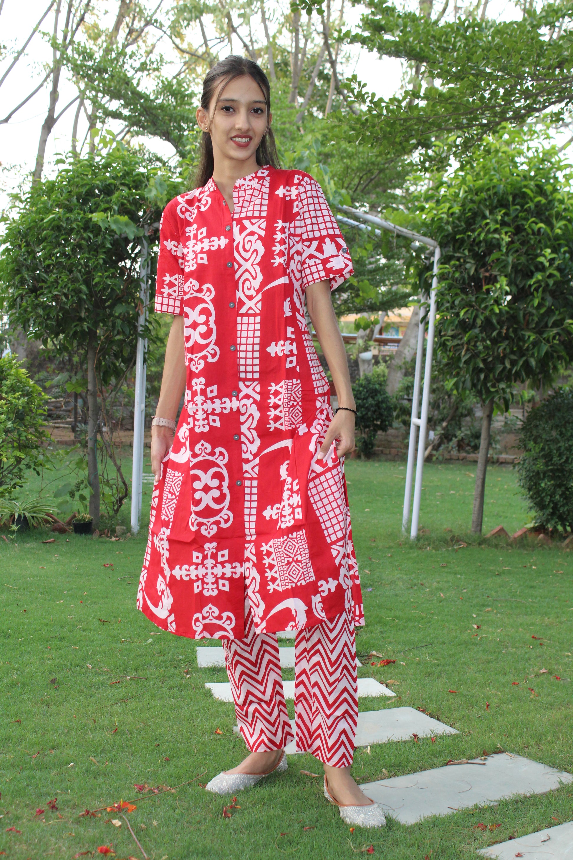 Elegant Pink Printed Cotton Co-Ord Set for Women