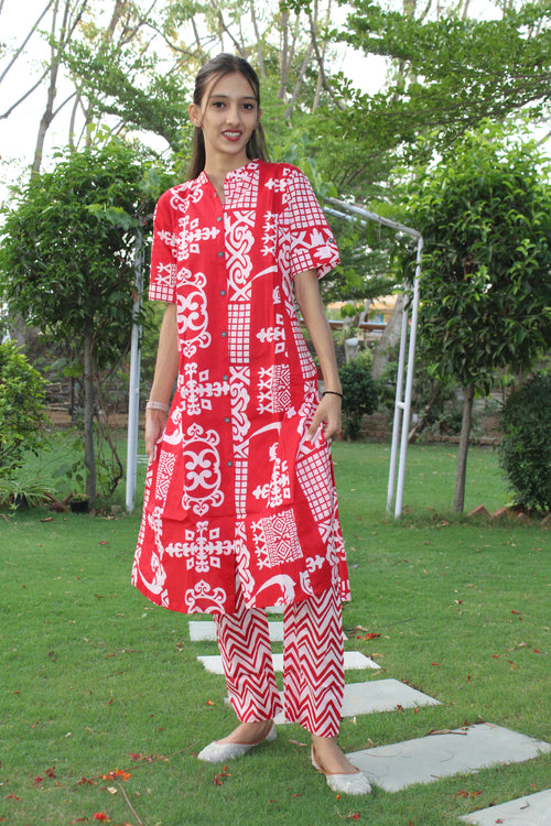 Elegant Pink Printed Cotton Co-Ord Set for Women