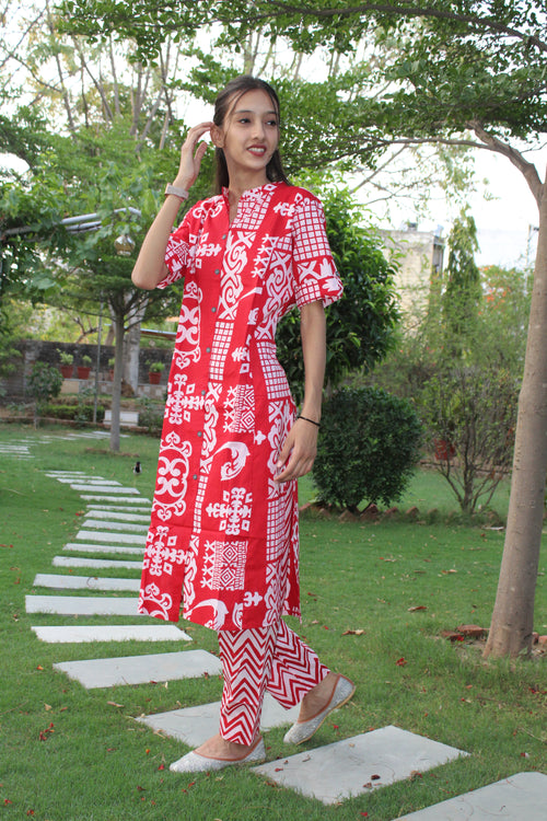 Elegant Pink Printed Cotton Co-Ord Set for Women