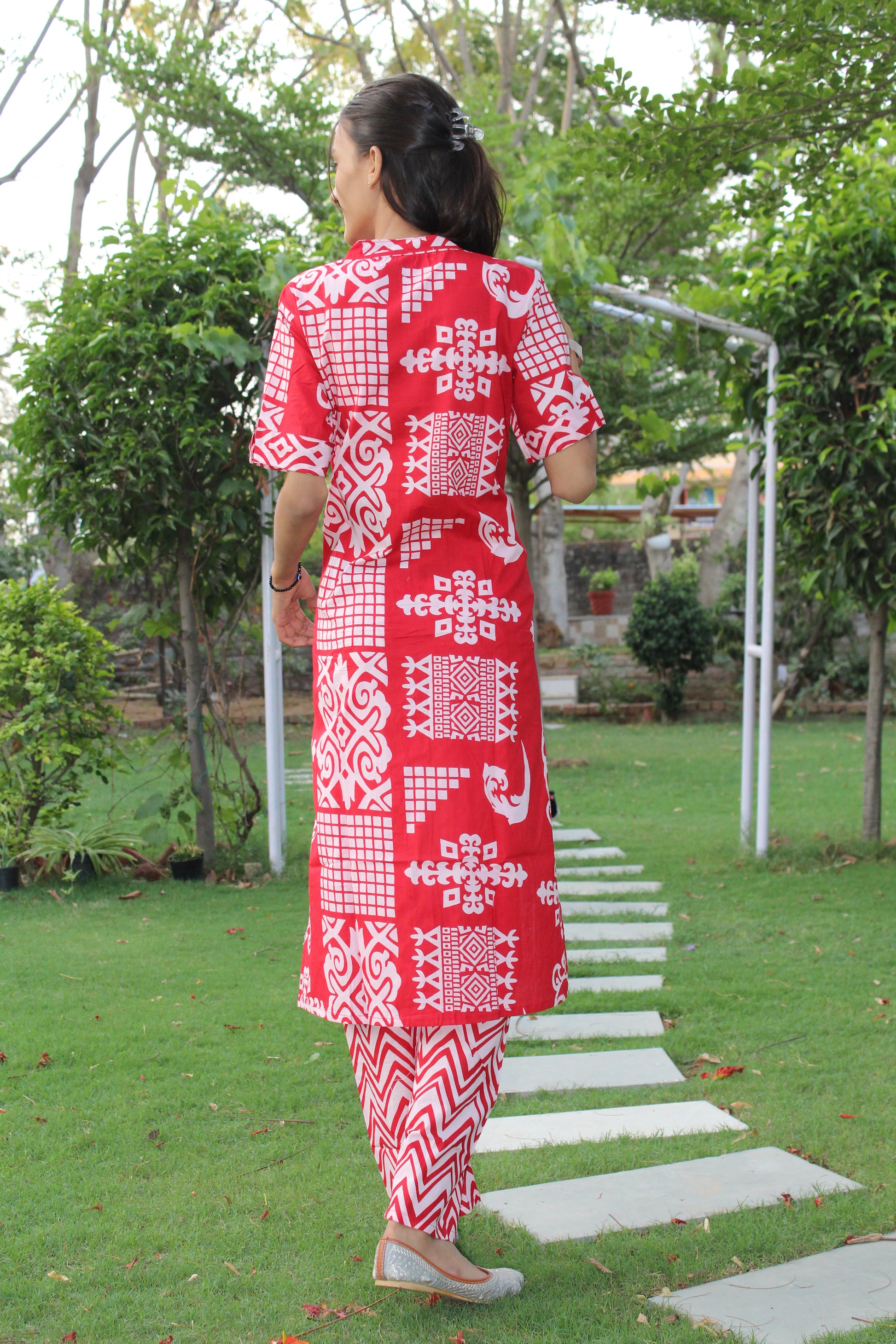 Elegant Pink Printed Cotton Co-Ord Set for Women