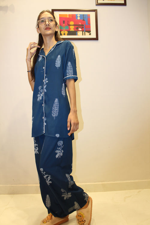 Elegant Blue Rayon Night Suit for Women