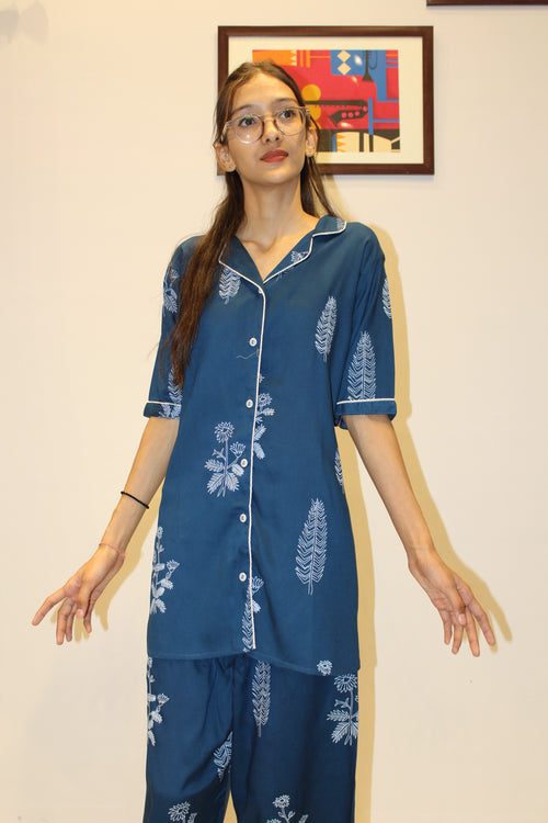 Elegant Blue Rayon Night Suit for Women