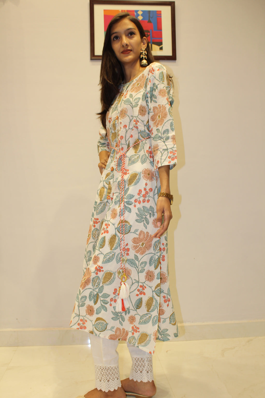 Luxury White Floral Linen Co-Ord Set for Women